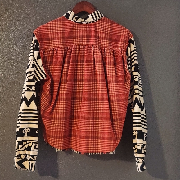 Patchwork Cropped Western Shirt Mushroom Whimsy Indie Grunge Folk Woodland - Picture 7 of 14